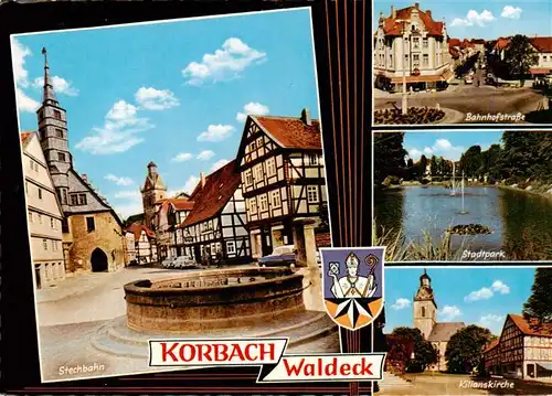 AK / Ansichtskarte  Korbach Stechbahn Altstadt Brunnen Fachwerkhaus Bahnhofstrasse Stadtpark Kilianskirche