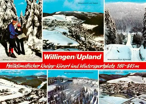 AK / Ansichtskarte  Willingen_Sauerland Winterpanorama Kurort Viadukt Skisprungschanze Luftaufnahmen