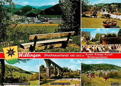 AK / Ansichtskarte  Willingen_Sauerland Panorama Kurgarten Kurkonzert Ettelsberg Eichenkreuzheim Kuranlagen Viadukt Minigolf Strycktal Viehweide