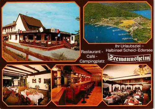 AK / Ansichtskarte 73935624 Scheid_Halbinsel_Hessen Restaurant Café Seemannsheim Campingplatz Luftaufnahme