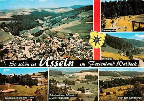 AK / Ansichtskarte  Usseln Panorama Luftaufnahme Diemelquelle Landschaft Kinderspielplatz Teich Schullandheim Café Blick zum Kahlen Poen