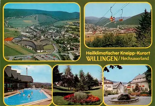 AK / Ansichtskarte  Willingen_Sauerland Fliegeraufnahme Sauerlandstern Sessellift Schwimmbad Park Brunnen