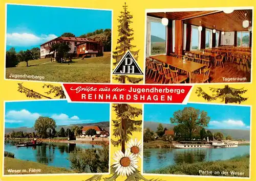 AK / Ansichtskarte 73935713 Reinhardshagen Jugendherberge Tagesraum Weser Faehre Weserpartie