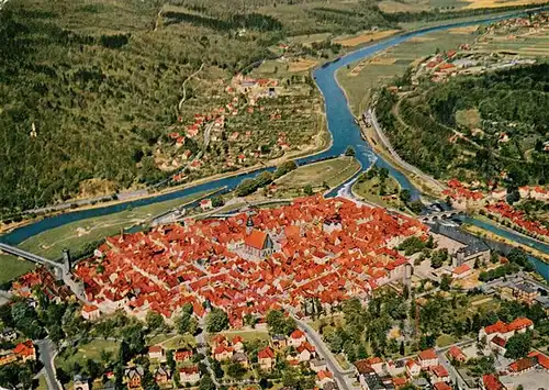 AK / Ansichtskarte  Hann._Muenden Fliegeraufnahme am Zusammenfluss von Fulda und Werra