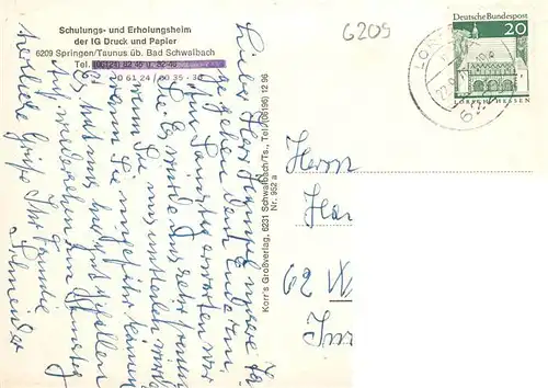 AK / Ansichtskarte  Springen_Heidenrod_Taunus Schulungs und Erholungsheim Springen der IG Druck und Papier Hoersaal Zimmer TV Raum Bierschwemme Speisesaal Bibliothek Kegelbahn