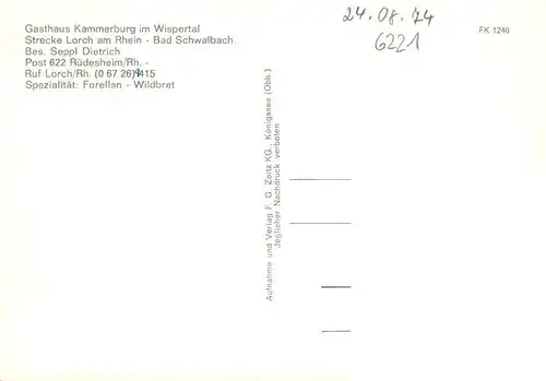 AK / Ansichtskarte 73935766 Lorch_Rheingau Gasthaus Kammerburg im Wispertal Gastraeume Park