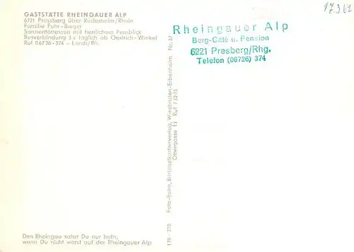 AK / Ansichtskarte  Presberg_Rheingau_Ruedesheim Gaststaette Rheingauer Alp Gastraum Ausblick