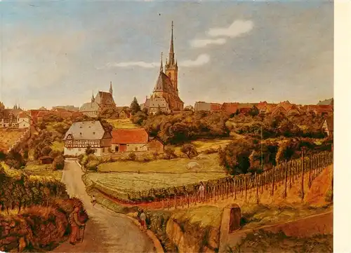 AK / Ansichtskarte 73935862 Kiedrich mit St Valentinskirche und alter Muehle von Kloster Eberbach Kuenstlerkarte
