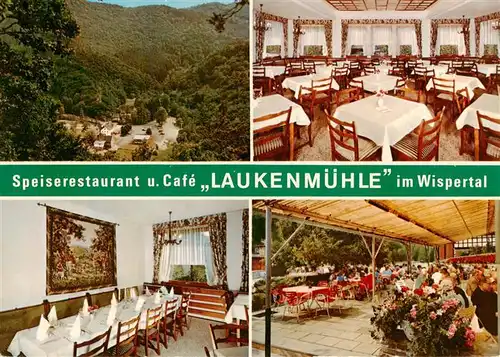 AK / Ansichtskarte 73935869 Lorch_Rheingau Restaurant Cafe Laukenmuehle im Wispertal Gastraeume Terrasse