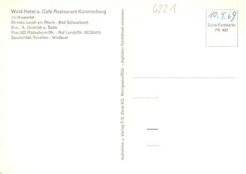 AK / Ansichtskarte 73935933 Lorch_Rheingau Waldhotel Cafe Restaurant Kammerburg im Wispertal