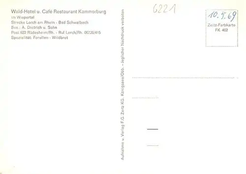 AK / Ansichtskarte  Lorch_Rheingau Waldhotel Cafe Restaurant Kammerburg im Wispertal