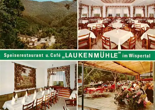 AK / Ansichtskarte 73935945 Lorch_Rheingau Restaurant Cafe Laukenmuehle im Wispertal Gastraeume Terrasse