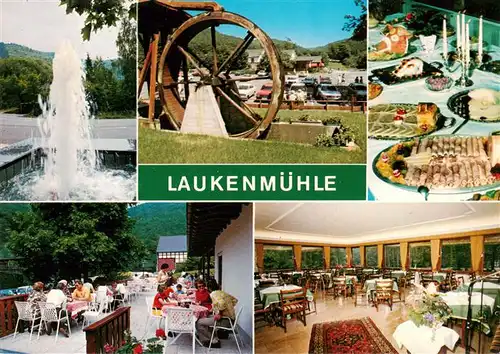 AK / Ansichtskarte  Lorch_Rheingau Restaurant Cafe Laukenmuehle im Wispertal Gastraeume Muehlrad Buffet Terrasse