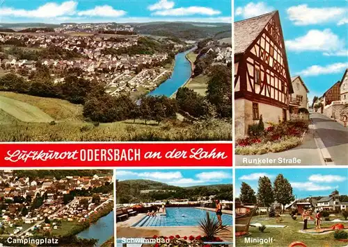 AK / Ansichtskarte  Odersbach_Weilburg Fliegeraufnahme Runkeler Strasse Campingplatz Schwimmbad Minigolf