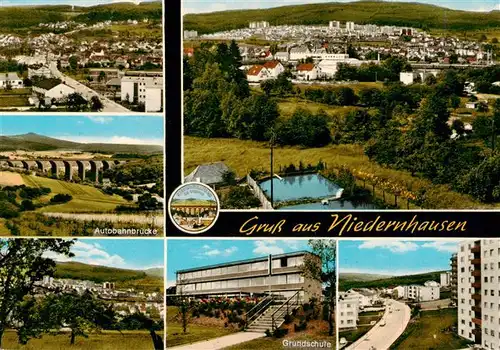 AK / Ansichtskarte 73936113 Niedernhausen__Taunus Fliegeraufnahmen Autobahnbruecke Teilansicht Grundschule Hochhaeuser