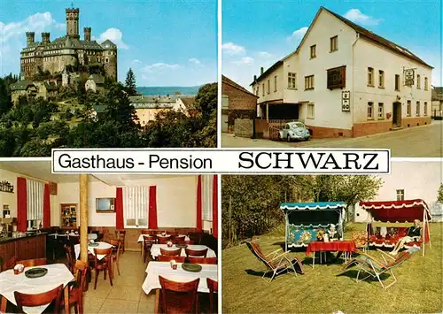 AK / Ansichtskarte  Hirschberg_Dillkreis Schloss Gasthaus Pension Schwarz Gastraum Liegewiese