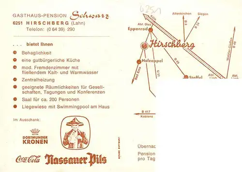 AK / Ansichtskarte  Hirschberg_Dillkreis Schloss Gasthaus Pension Schwarz Gastraum Liegewiese