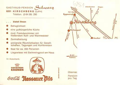 AK / Ansichtskarte  Hirschberg_Dillkreis Schloss Gasthaus Pension Schwarz Gastraum Liegewiese