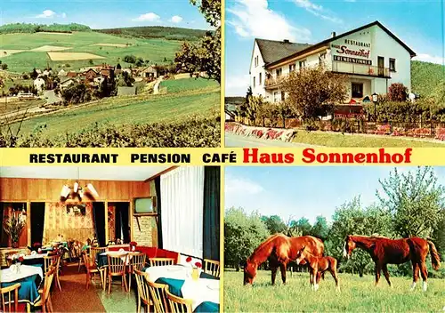 AK / Ansichtskarte  Giershausen_Isselbach Restaurant Pension Cafe Haus Sonnenhof Gastraum Pferdekoppel Panorama