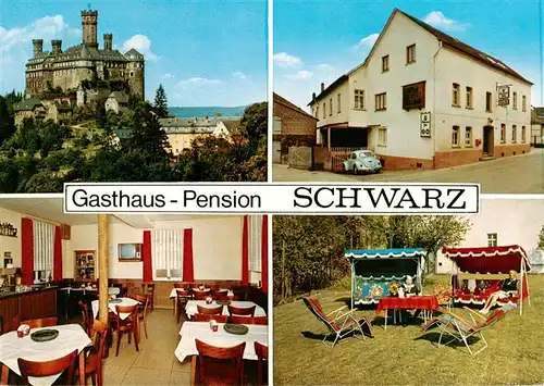 AK / Ansichtskarte 73936206 Hirschberg_Dillkreis Schloss Gasthaus Pension Schwarz Gastraum Liegewiese