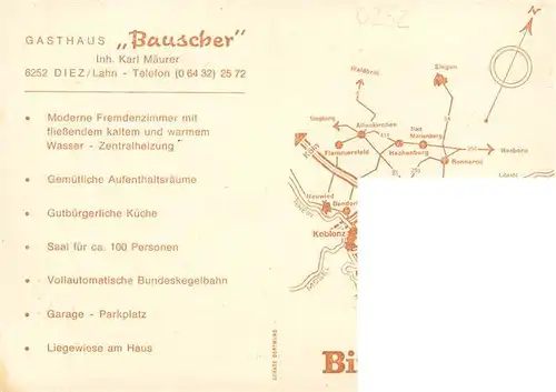 AK / Ansichtskarte 73936215 Diez_Lahn Gasthaus Bauscher Gastraeume Kegelbahn