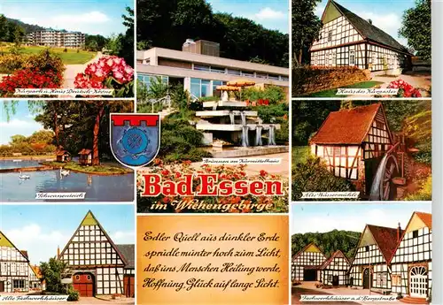 AK / Ansichtskarte 73936283 Bad_Essen Kurpark Schwarzseeteich Alte Fachwerkhaeuser Brunnen Kurmittelhaus Haus des Kurgastes Alte Wassermuehle Fachwerkhaeuser an der Bergstrasse