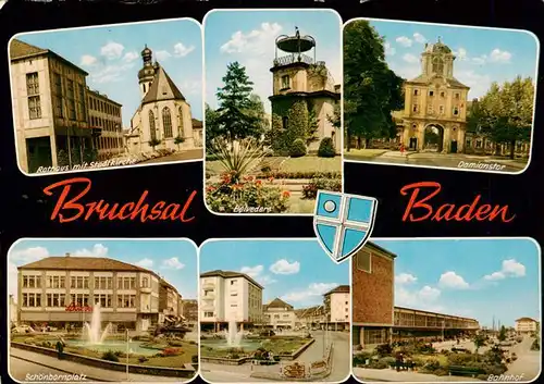 AK / Ansichtskarte 73936284 Bruchsal Rathaus Stadtkirche Belvedere Damianstor Schoenbernplatz Bahnhof