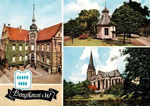 AK / Ansichtskarte 73936291 Borghorst_Westfalen Rathaus Park Pavillon Kirche