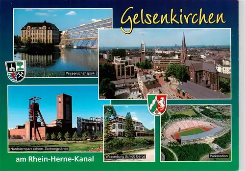 AK / Ansichtskarte  Gelsenkirchen Wissenschaftspark Panorama Nordsternpark Wasserburg Schloss Berge Parkstadion