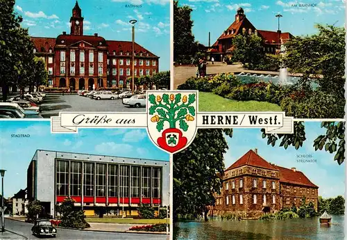 AK / Ansichtskarte  Herne__Westfalen Rathaus Bahnhof Stadtbad Schloss Struenkede