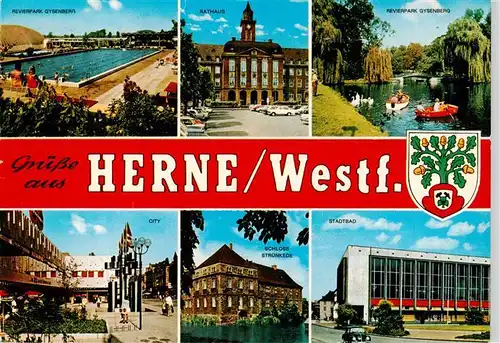 AK / Ansichtskarte  Herne__Westfalen Revierpark Gysenberg Rathaus City Stadtbad Schloss Struenkede
