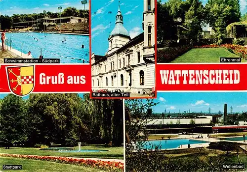 AK / Ansichtskarte 73936328 Wattenscheid Schwimmstadion Rathaus alter Teil Ehrenmal Stadtpark Wellenbad