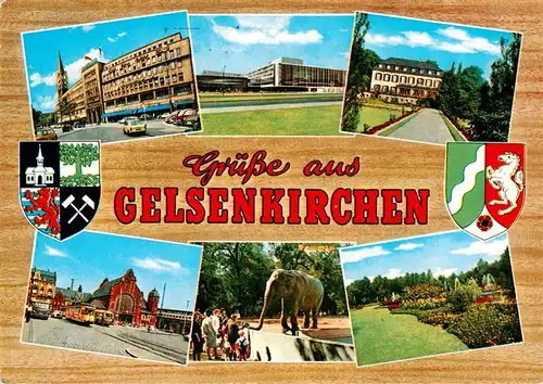 AK / Ansichtskarte 73936344 Gelsenkirchen Ortspartie Staedt Buehnen Schloss Berge Hauptbahnhof Zoo Elefant Park