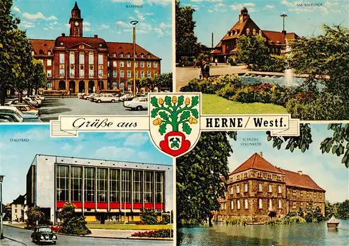 AK / Ansichtskarte 73936354 Herne__Westfalen Rathaus Bahnhof Stadtbad Schloss Struenkede