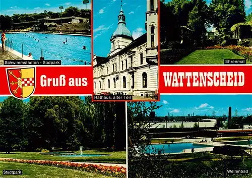 AK / Ansichtskarte 73936358 Wattenscheid Schwimmstadion Rathaus alter Teil Ehrenmal Stadtpark Wellenbad