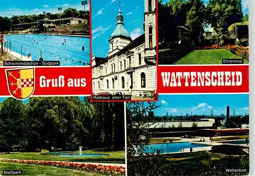 AK / Ansichtskarte 73936369 Wattenscheid Schwimmstadion Rathaus alter Teil Ehrenmal Stadtpark Wellenbad