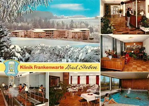 AK / Ansichtskarte 73936394 Bad_Steben LVA Oberfranken Klinik Frankenwarte Wassertreten Gastraeume Rezeption Hallenbad
