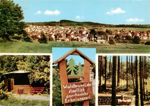 AK / Ansichtskarte  Lahr_Westerwald_Waldbrunn Panorama Blockhaus Hinweisschild Waldpartie