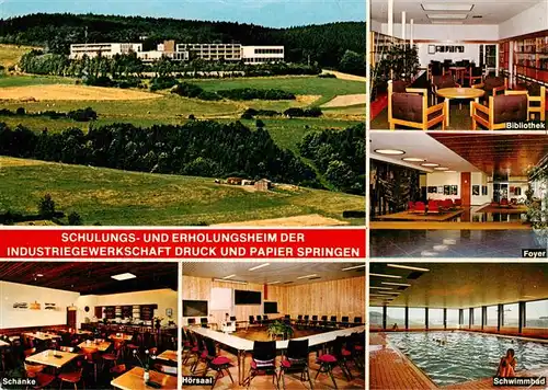 AK / Ansichtskarte  Springen_Heidenrod_Taunus Schulungs und Erholungsheim Springen der IG Druck und Papier Schaenke Hoersaal Bibliothek Foyer Schwimmbad