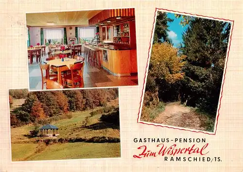AK / Ansichtskarte 73936587 Ramschied Gasthaus Pension Zum Wispertal Gastraum Bar Pavillon Waldpartie