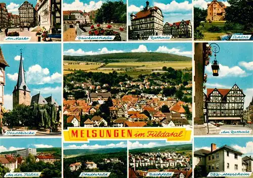 AK / Ansichtskarte  Melsungen_Fulda Markt Brueckenstrasse Rathaus Schloss Stadtkirche Panorama Rathaus Fuldapartie Stadtwald Bachfeld DRK Altersheim