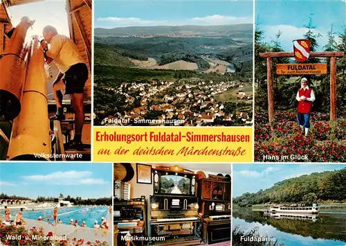 AK / Ansichtskarte 73936689 Simmershausen_Fuldatal Volkssternwarte Panorama Hans im Glueck Wald und Mineralbad Musikmuseum Fuldapartie