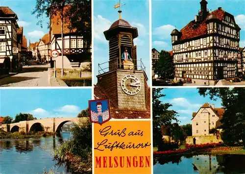 AK / Ansichtskarte 73936696 Melsungen_Fulda Strasse Fuldabruecke Uhrturm Rathaus Schloss