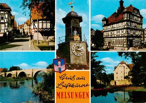AK / Ansichtskarte 73936698 Melsungen_Fulda Strasse Fuldabruecke Uhrturm Rathaus Schloss