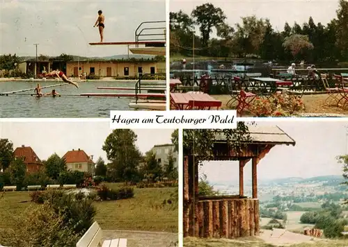 AK / Ansichtskarte  Hagen_Teutoburger_Wald Freibad Terrasse Park Blockhuette Panorama