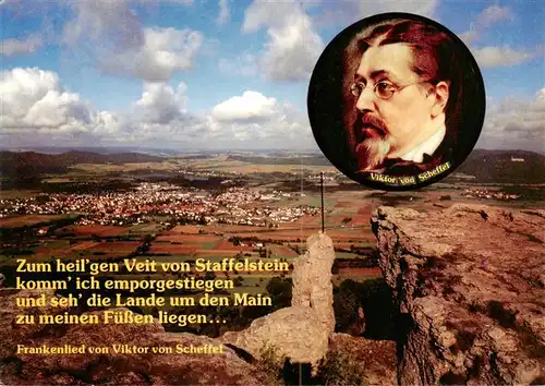 AK / Ansichtskarte 73936731 Staffelstein Blick vom Staffelberg mit Schoenbrunn und Kloster Banz Portrait Viktor von Scheffel