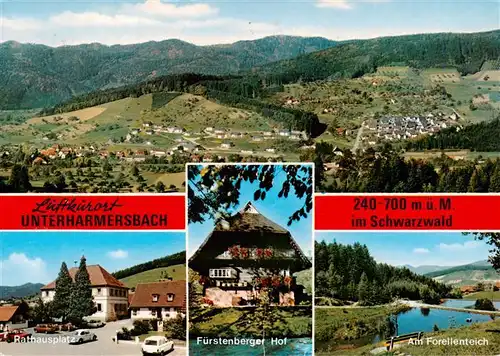 AK / Ansichtskarte 73936754 Unterharmersbach Fliegeraufnahme Rathausplatz Fuerstenberger Hof Am Forellenteich