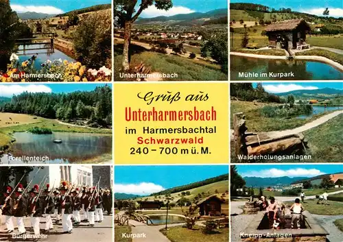 AK / Ansichtskarte  Unterharmersbach Am Harmersbach Unterharmersbach Muehle im Kurpark Forellenteich Walderholungsanlagen Buergerwehr Kurpark Kneipp Anlagen