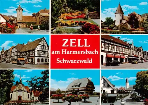 AK / Ansichtskarte 73936759 Zell_Harmersbach Storchenturm Park Hirschturm Fachwerkhaeuser Kirche Gasthaus