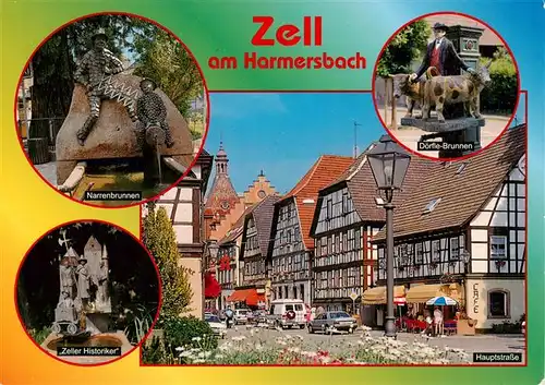 AK / Ansichtskarte 73936768 Zell_Harmersbach Narrenbrunnen Zeller Historiker Doerfle Brunnen Hauptstrasse